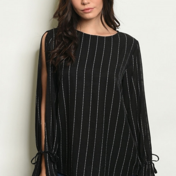 Bell Sleeve Pin Stripe Blouse - Picture 2 of 8